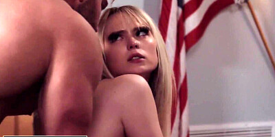 Teen blonde seduces a married male on office sex