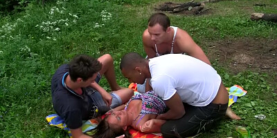 July in gang bang sex porn video filmed in the outdoors