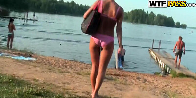Hot Jennifer taking a walk with her friend in her underwear only