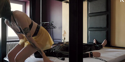 Facesitting On The Restricted - Rubber Slave