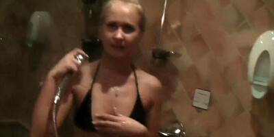 Abbey goes to the sauna along with horny hot couple