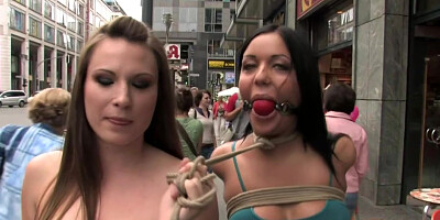 Zenza Raggi, Angelica Heart And Harmony Rose In Slave Takes Bondage Tour In Public
