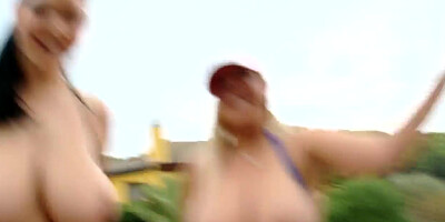 Lea and Shione Cooper sucking cock outdoors