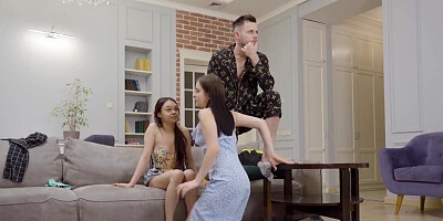 Double the girls double the orgasms in the threesome