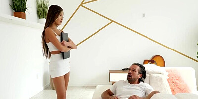 Oriental chick has sex with her poor tenant