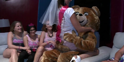 Muscular male stripper is called over to a bachelorette party