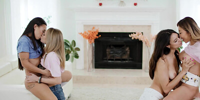 Coeds are curious about having an all female foursome