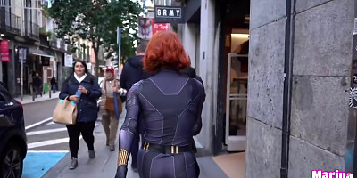 Scarlett Johansssons Cum Walk As Black Widow