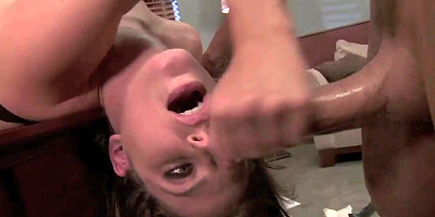 Brunette hottie sucking a hard cock and getting her hairy cunt smashed