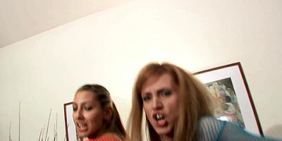 Interracial group sex with the two blondes starts with anal