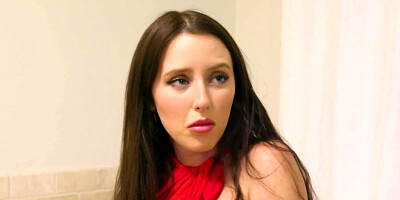 Naughty brunette spreads legs to be licked in the bathroom