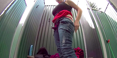 Czech Big Tits Blonde Spied in Public Shower Cabin