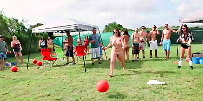 Slim girls took off their clothes in a public place