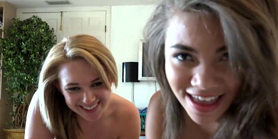 Lovely besties share one dick during hot threesome