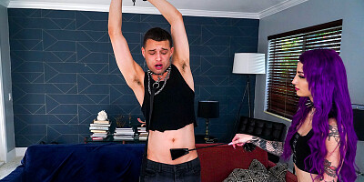 Purple hair bitch is going to suck and eat his jizz too