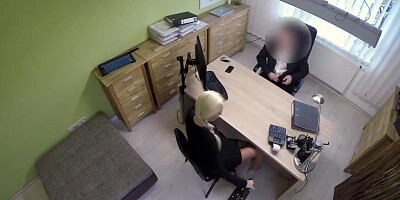 Slutty blonde takes the agent's dick to get the loan