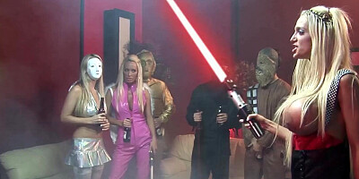 This costume party is all about group sex as a couple of milfs are getting their pussies filled