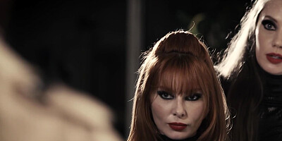 Blonde babe goes down on a masked guy and sucks his pecker