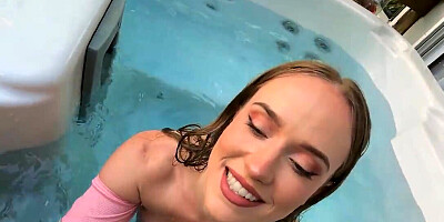 Scarlet Chase swims in the pool before sucking in POV