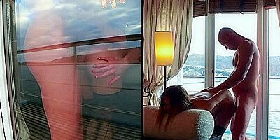 Couple Film Themselves Fucking From Inside Balcony Door, Girlfriend Laps Up Cum From Window - Mia Bandini
