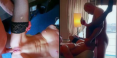 Couple Film Themselves Fucking From Inside Balcony Door, Girlfriend Laps Up Cum From Window - Mia Bandini