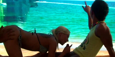 A blonde with a sexy ass is receiving several dicks inside her