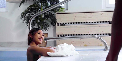 Anna Rose enjoying the pool and the skinny Thai whore