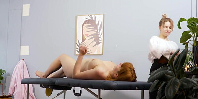 Chick fucks her client on the massage table