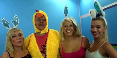 One lucky dude wins the competition and fucks two chicks