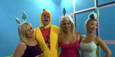 One lucky dude wins the competition and fucks two chicks
