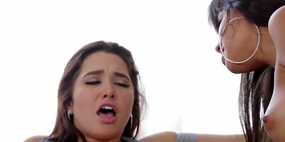 A couple share a hot busty teen in threesome action