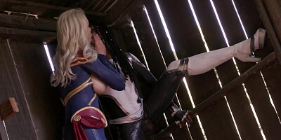 Dirty girls in sexy costumes are having lesbian sex