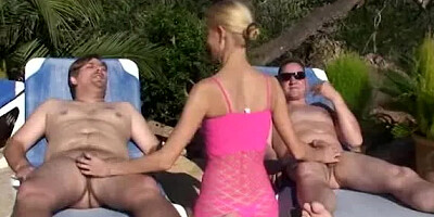 Skinny blondie takes two