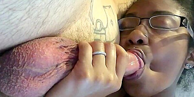 Cute Ebony Girl With Glasses Gags On My Long White Cock - Teaser Video