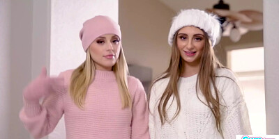 Sexy Snowangels Anna Claire Clouds & Penelope Kay Tease Stepbrother to get Hi...