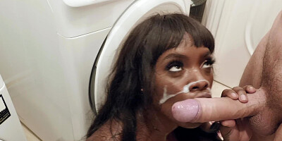 Spontaneous interracial sex in little laundry room