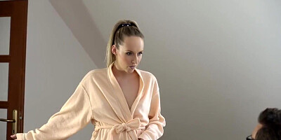 Cutie loves giving pleasure to stepfather in bed