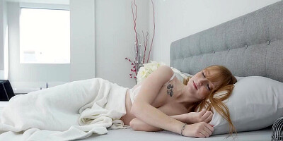 Petite ginger with a shaved pussy getting pounded