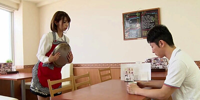 Japanese waitress is sucking customers cock