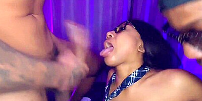 Slutty Amari Gold Gives A Double Blowjob After School