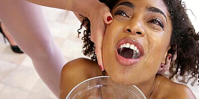 Filthy Black Whore Fills Her Mouth With Come