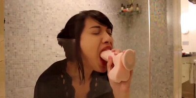 Big Titted Brunette Teen Masturbates In The Shower On Live Webcam