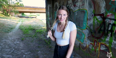 Outdoor sex and facial with amateur German babe