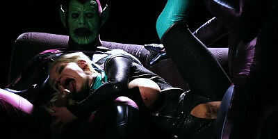Superheroine overpowers villains by taking care of their dicks