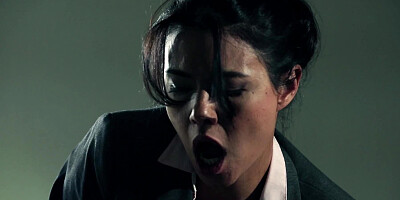 Fit woman is getting pressed against the table on this day