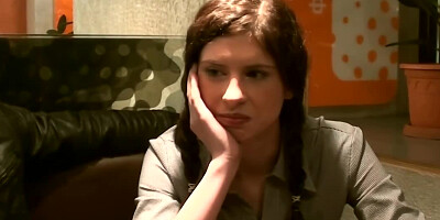 Amateur chick is blowing off two dudes in the toilet