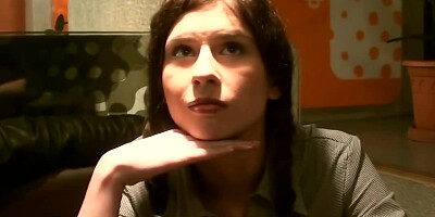 Amateur chick is blowing off two dudes in the toilet