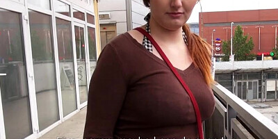 Fat hooters Czech chick pounded in bus stop for some money