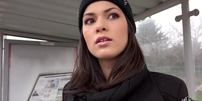 Sexy horny Suzy flashes tits in public and gets fucked in public for cash