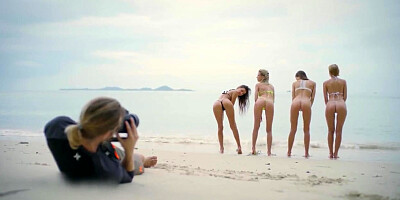 Skinny cuties undress and pose at the photo shoot